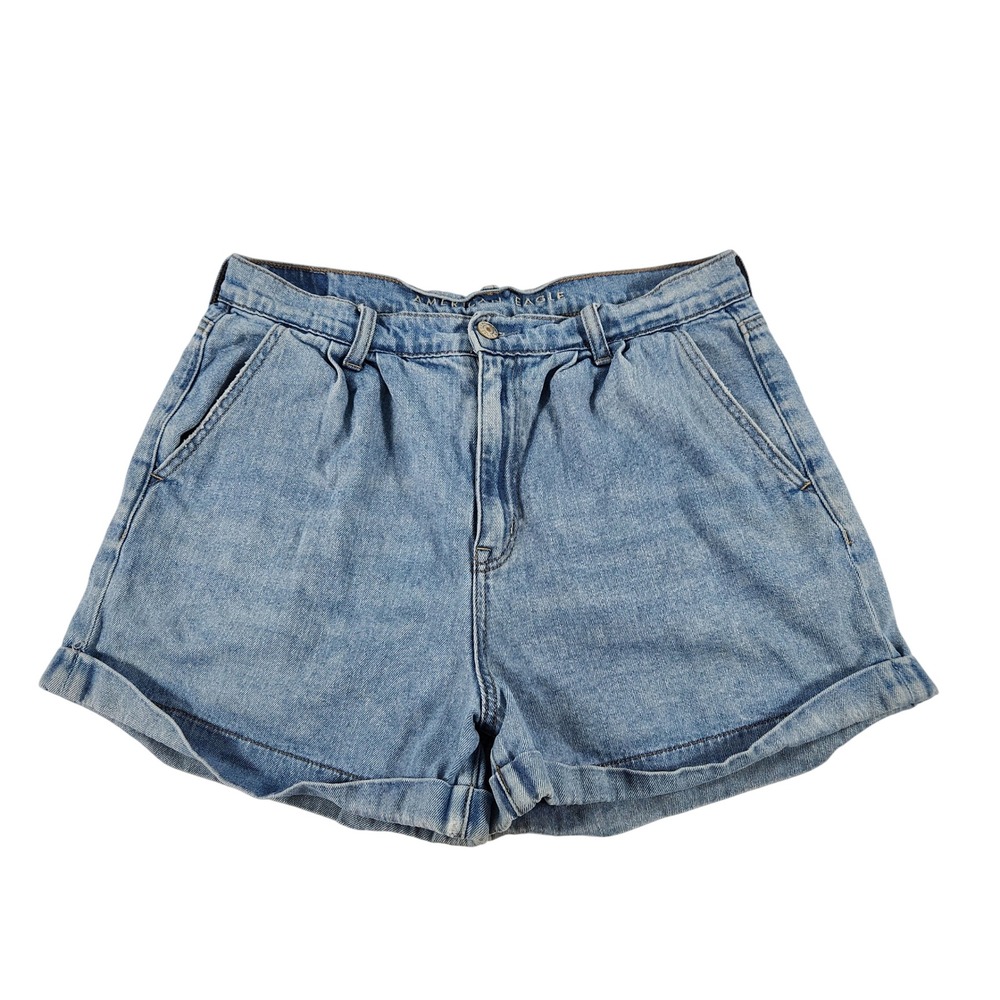 American Eagle Womens Mom Short Light Wash High Rise Pleated Denim Size 10